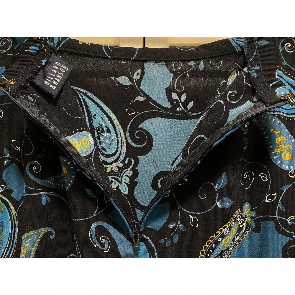 Hilliard‎ & Hanson Navy/Black/Gold Paisley Chiffon Maxi Skirt Size M Elastic Zip